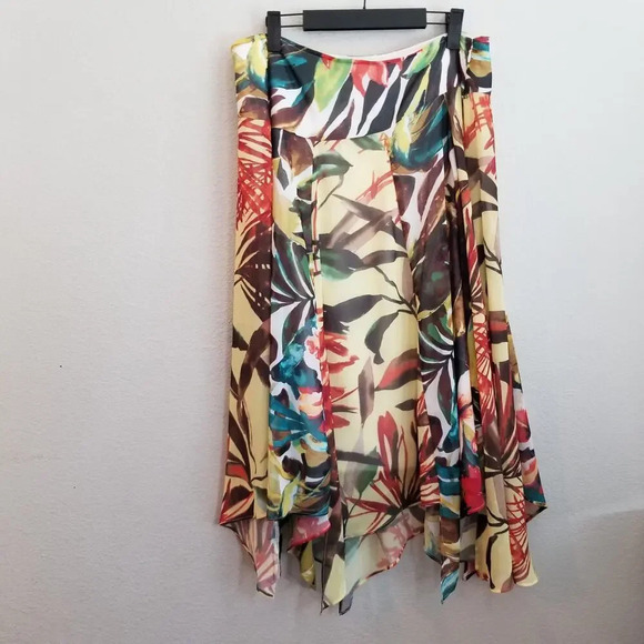 Chico's Womens Pleated Asymmetrical Skirt Sz 10 Multicolor Tropical Floral Flowy - Picture 3 of 11